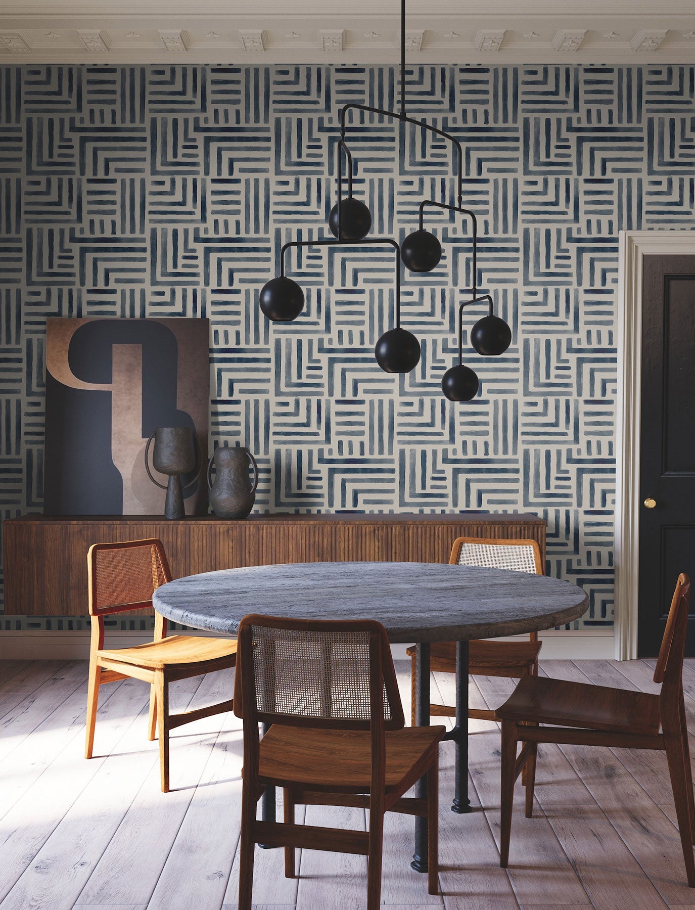 Painterly Labyrinth Navy Lemieux Et Cie Wallpaper by York Wallcoverings