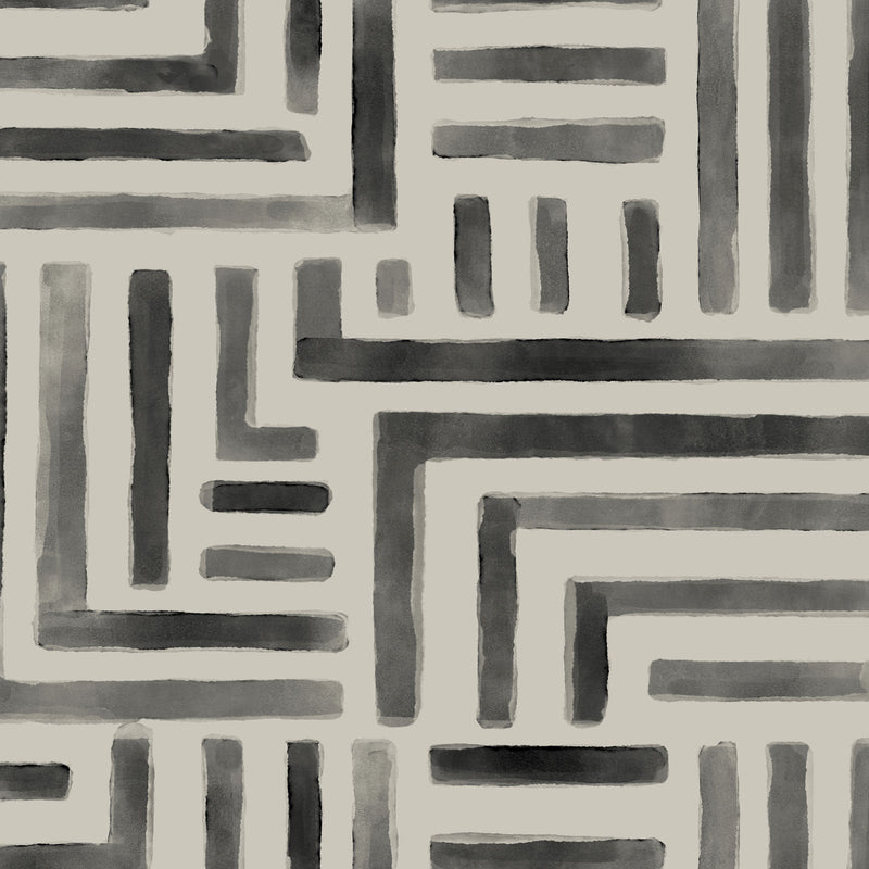 Painterly Labyrinth Charcoal Lemieux Et Cie Wallpaper by York Wallcoverings