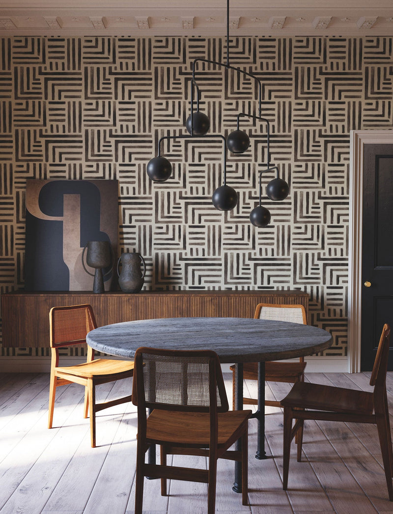 Painterly Labyrinth Charcoal Lemieux Et Cie Wallpaper by York Wallcoverings