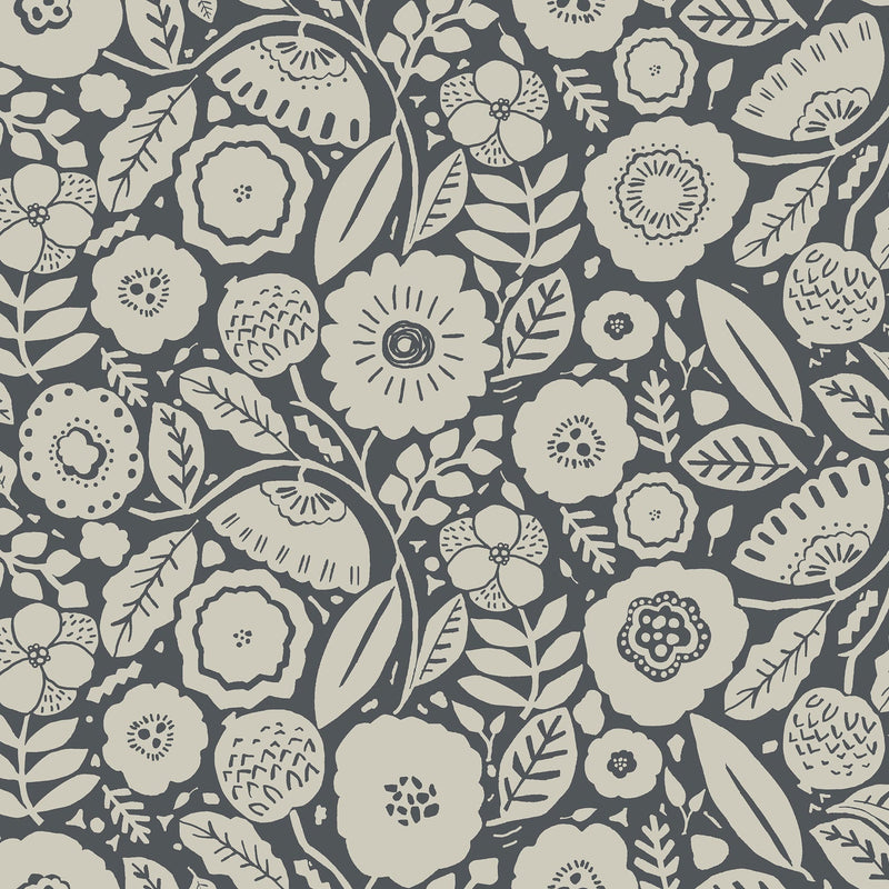 Camille Blossom Charcoal Lemieux Et Cie Wallpaper by York Wallcoverings