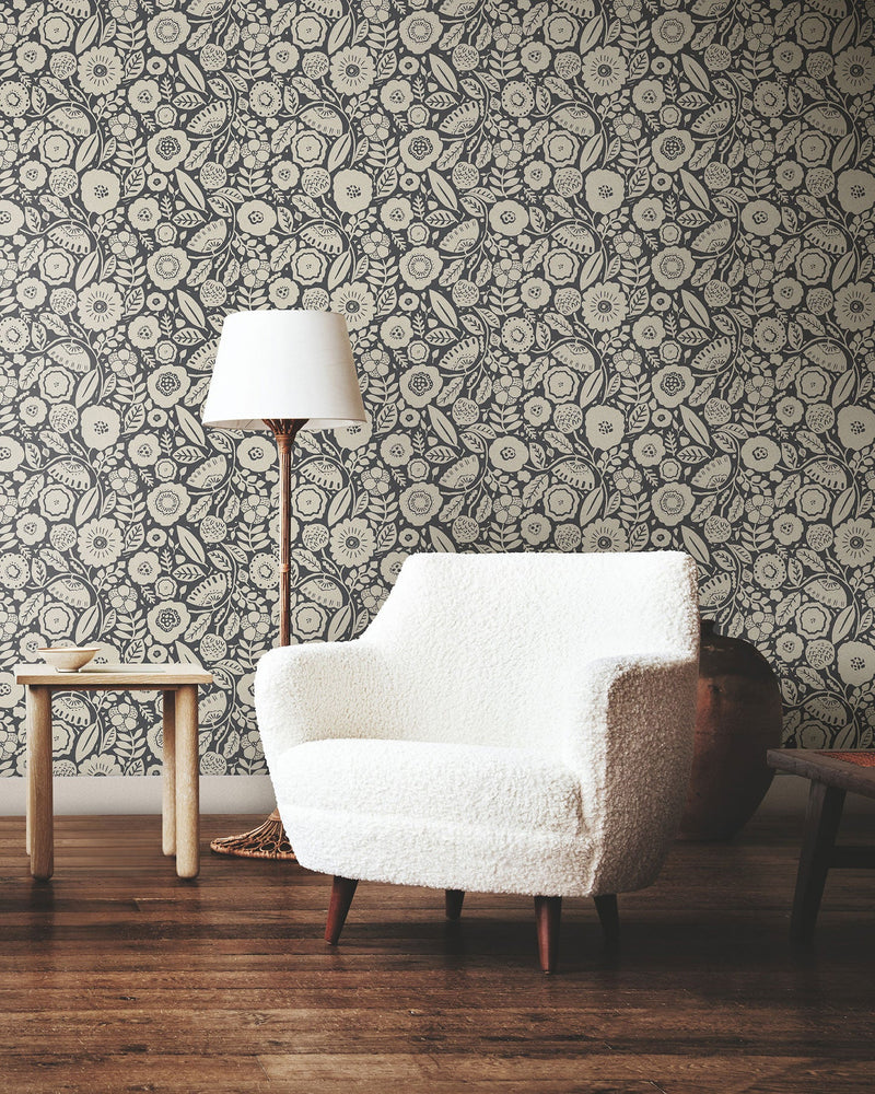 Camille Blossom Charcoal Lemieux Et Cie Wallpaper by York Wallcoverings