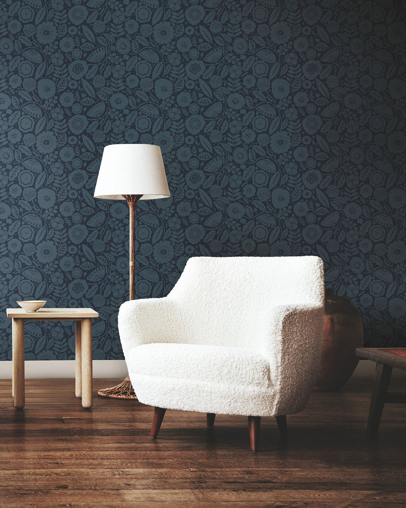 Camille Blossom Indigo Lemieux Et Cie Wallpaper by York Wallcoverings