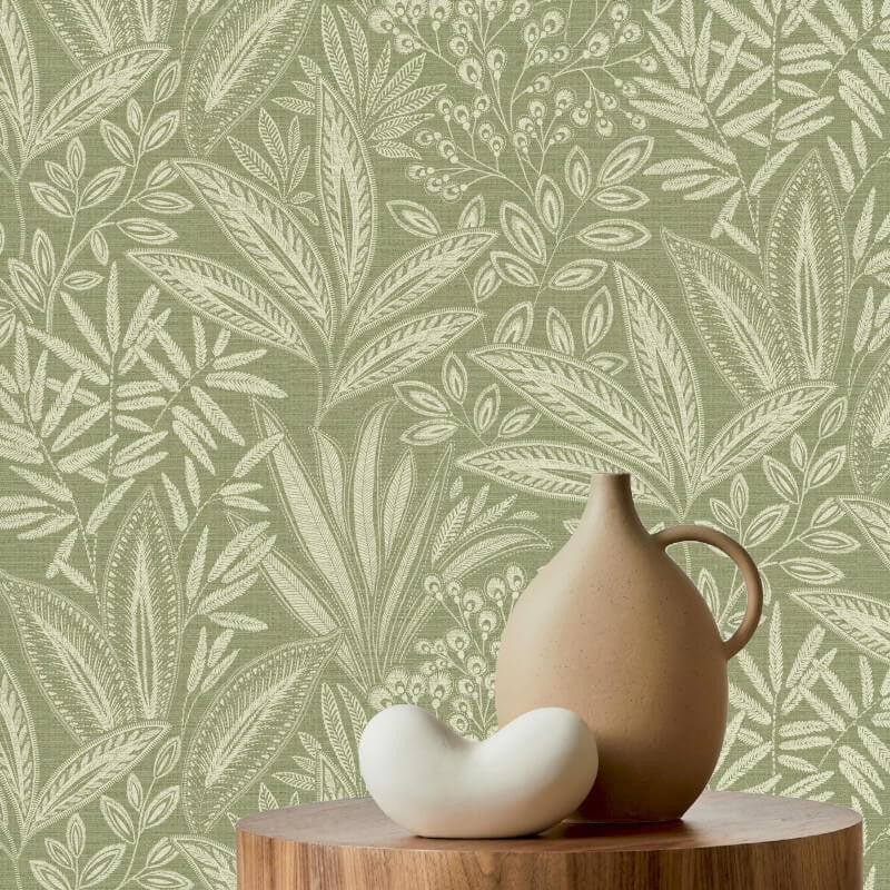 M1780 Sahara Leaf Fern Green Wallpaper By Crown