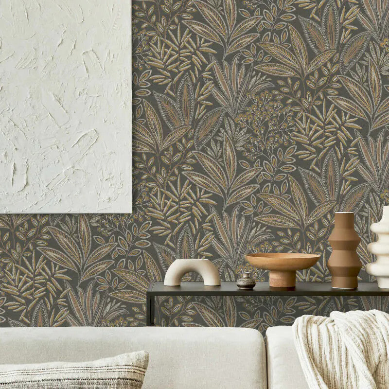 M1785 Sahara Leaf Mocha Wallpaper By Crown