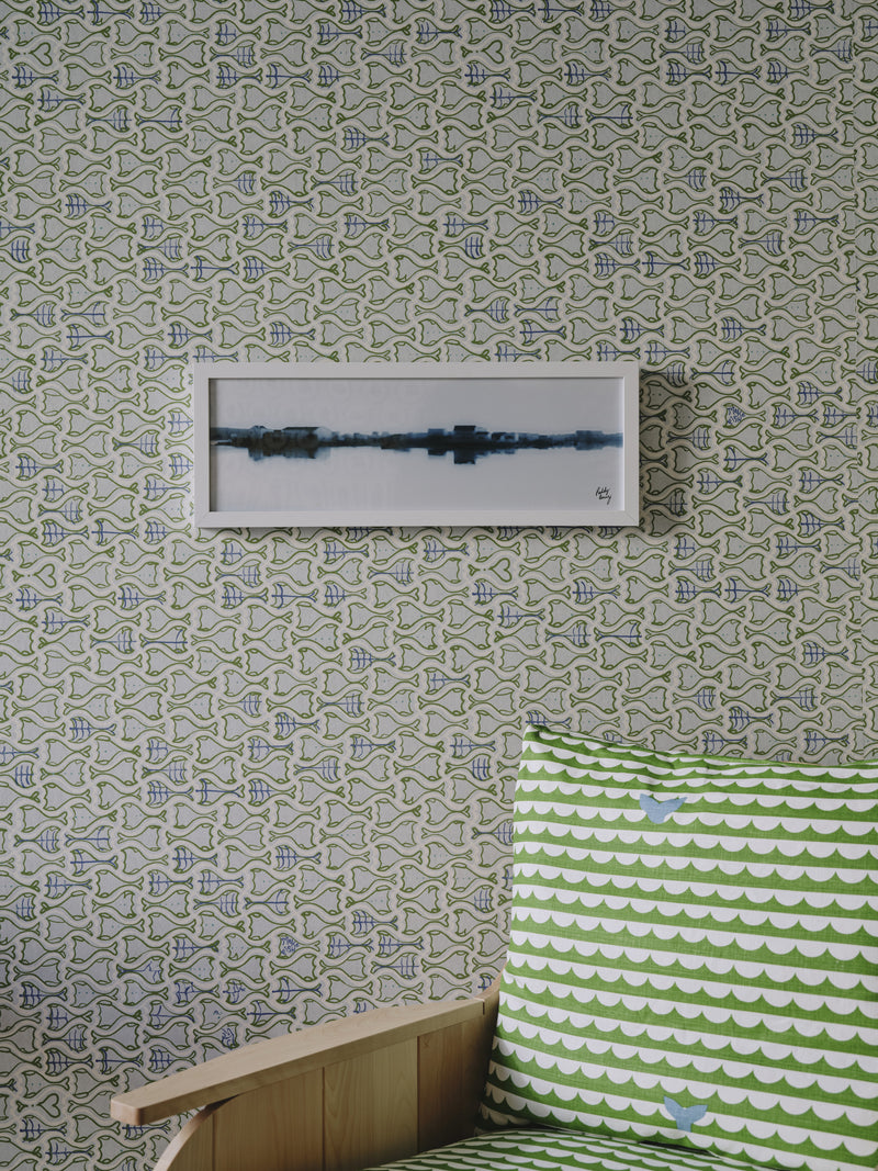 Make Fish wallpaper by Christopher Farr Cloth in a room setting