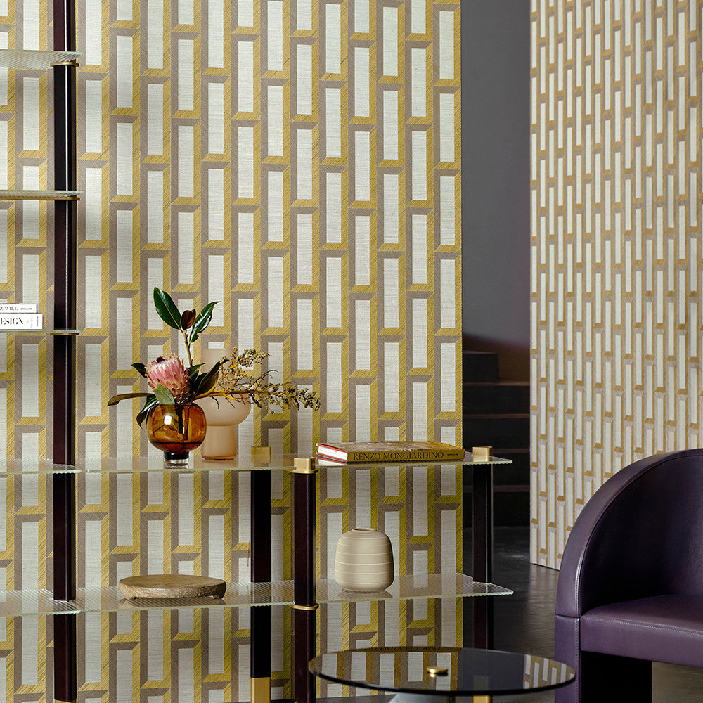72720 Biseau Marqueterie Gold Orange Ruby Wallpaper By Arte