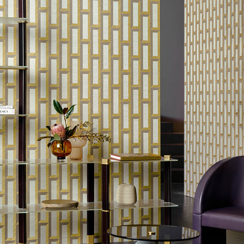 72720 Biseau Marqueterie Gold Orange Ruby Wallpaper By Arte