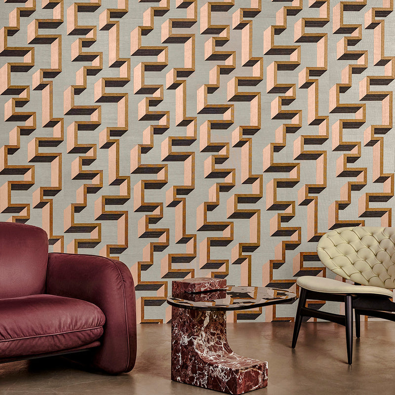 72702 Detour Marqueterie Copper Pink Wallpaper By Arte