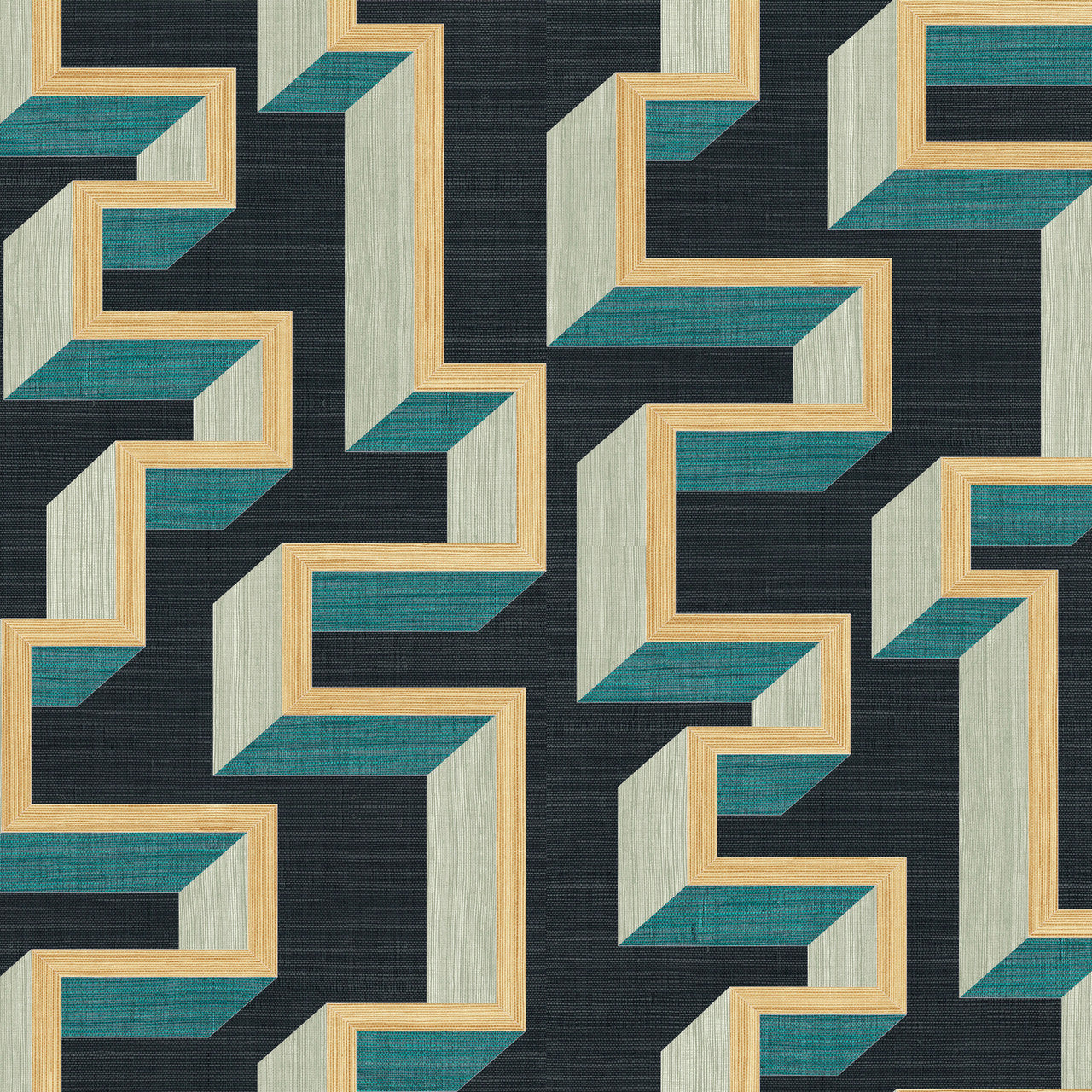 72703 Detour Marqueterie Gold Teal Wallpaper By Arte