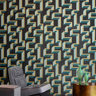 72703 Detour Marqueterie Gold Teal Wallpaper By Arte