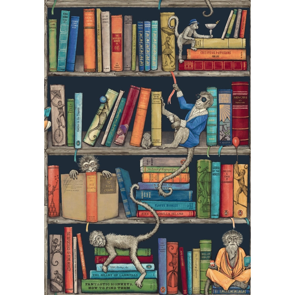 BMCF003/08A Monkey Library Blue Wallpaper by Brand McKenzie