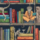 Monkey Library Blue Wallpaper by Brand McKenzie