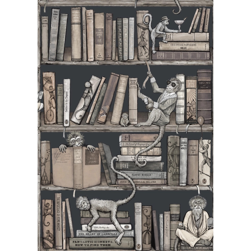 BMCF003/08B Monkey Library Taupes Wallpaper by Brand McKenzie