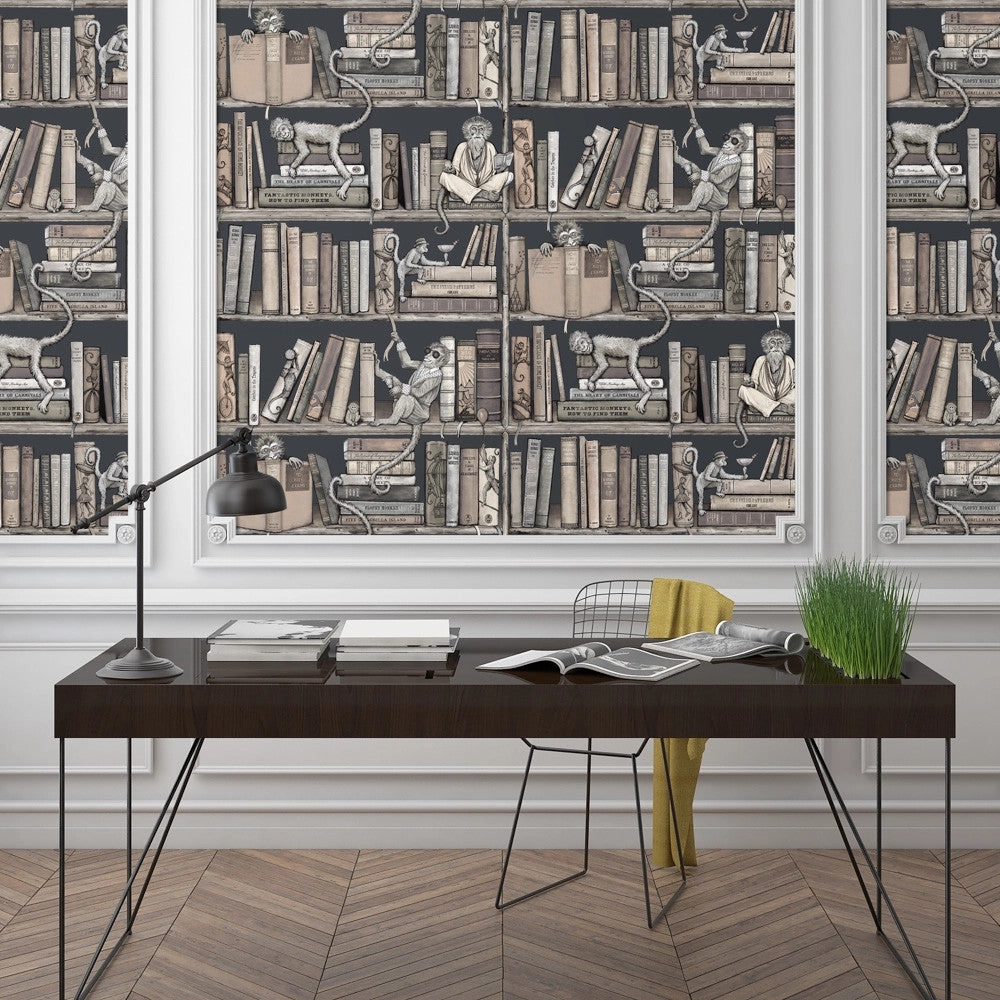 BMCF003/08B Monkey Library Taupes Wallpaper by Brand McKenzie