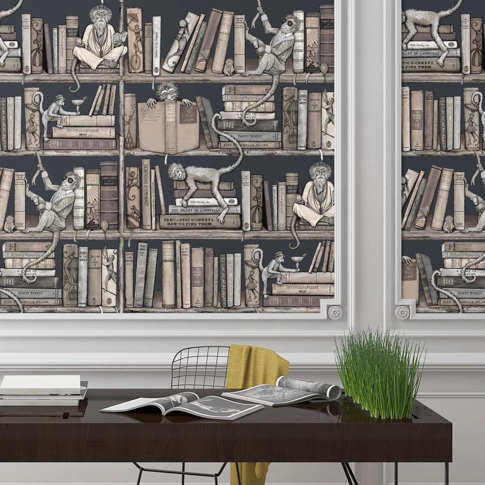 BMCF003/08B Monkey Library Taupes Wallpaper by Brand McKenzie
