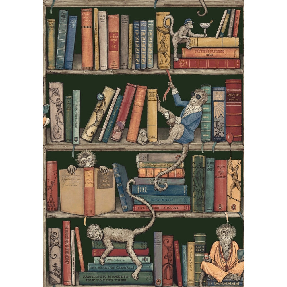 BMCF003/08C Monkey Library Green Wallpaper by Brand McKenzie