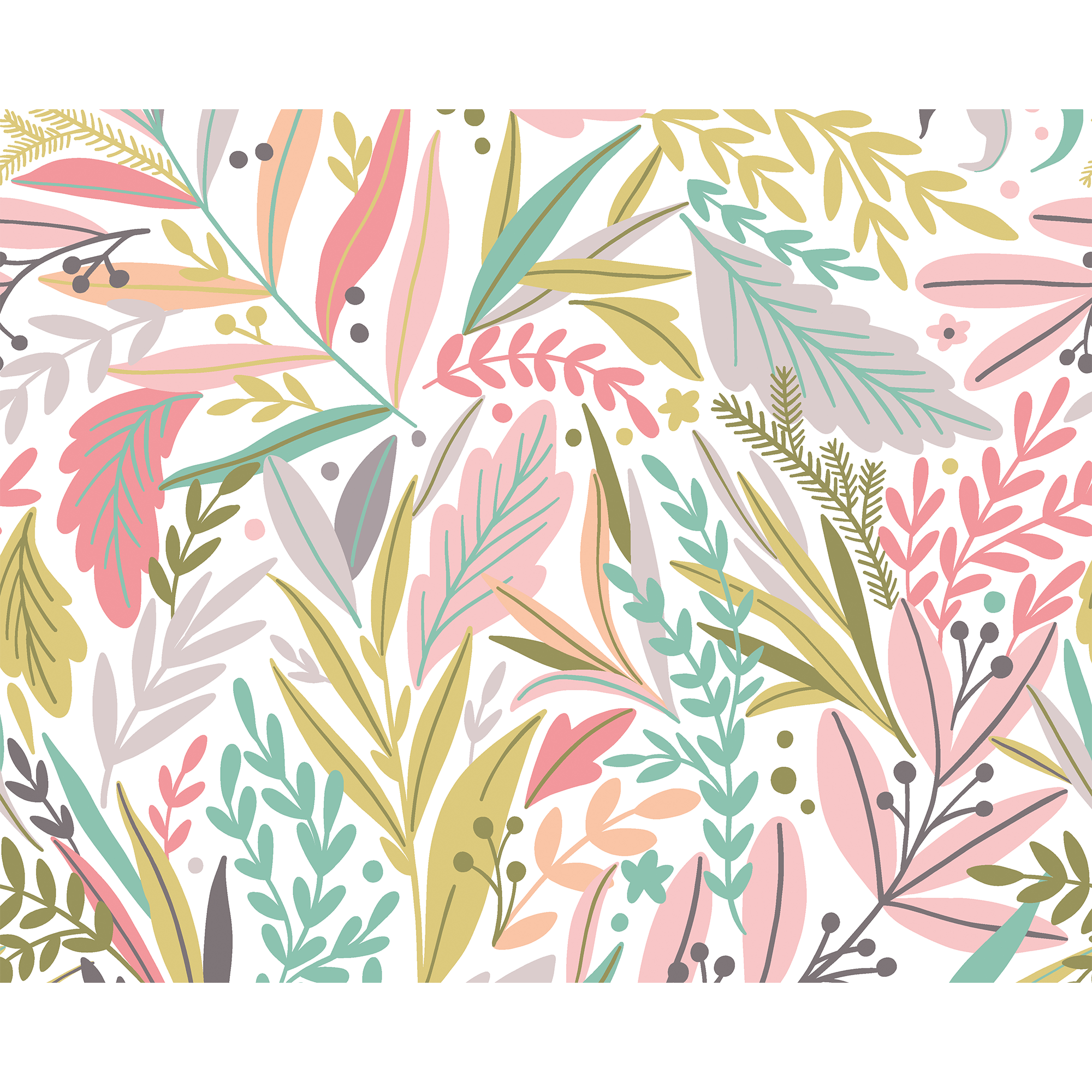 Patterned Leaves Olive  & Blush Mural (Large) by Origin Murals