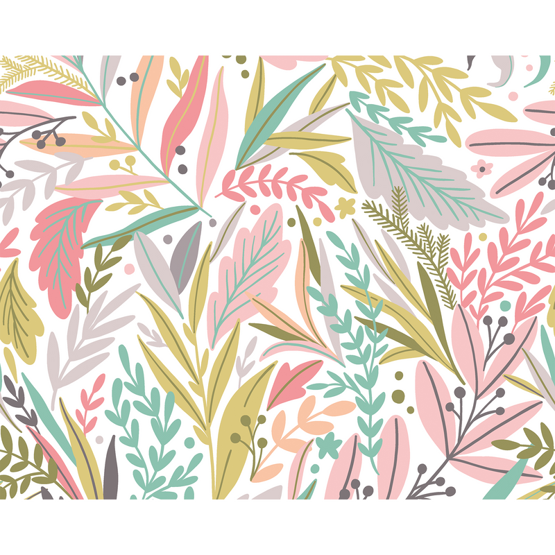 Patterned Leaves Olive  & Blush Mural (Medium) by Origin Murals