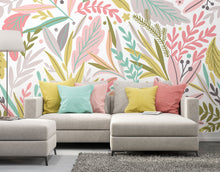 Patterned Leaves Olive  & Blush Mural (Medium) by Origin Murals