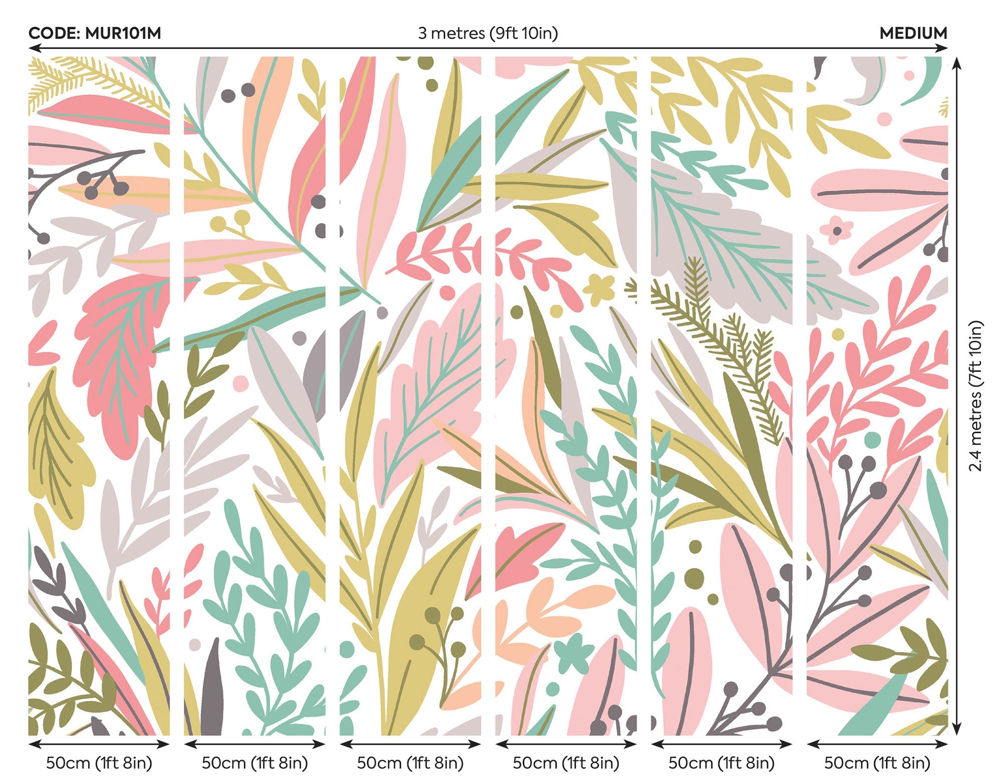 Patterned Leaves Olive  & Blush Mural (Medium) by Origin Murals