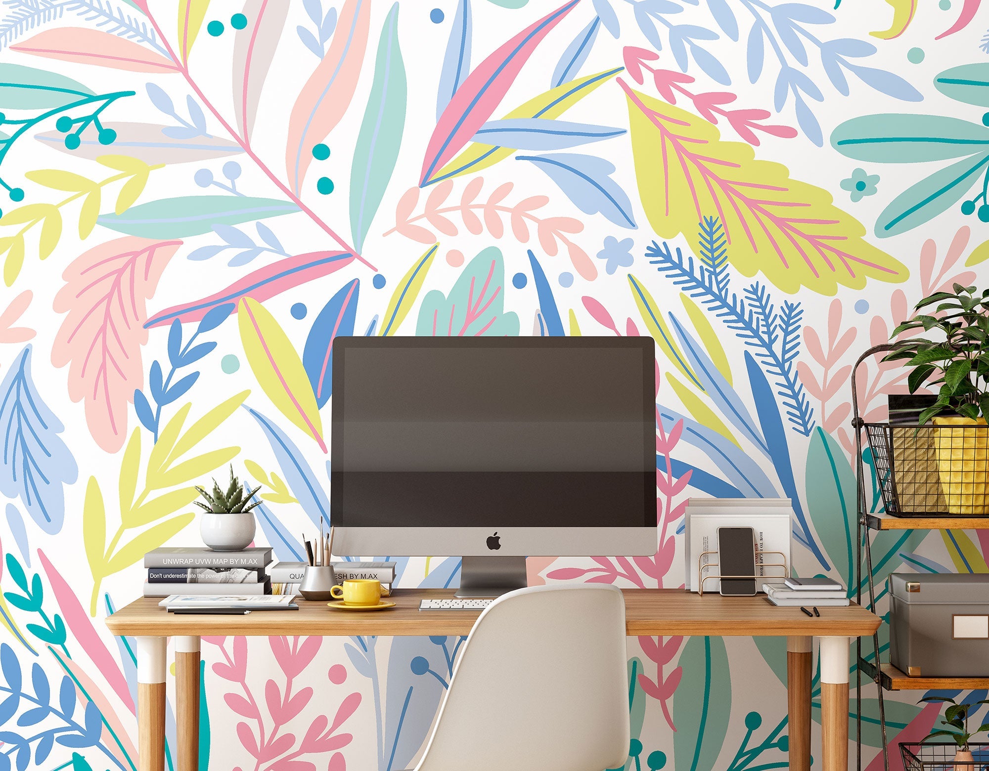 Patterned Leaves Pastel Mural (Large) by Origin Murals