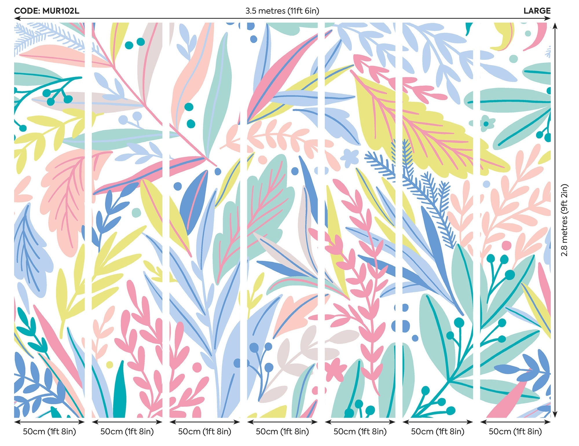 Patterned Leaves Pastel Mural (Large) by Origin Murals