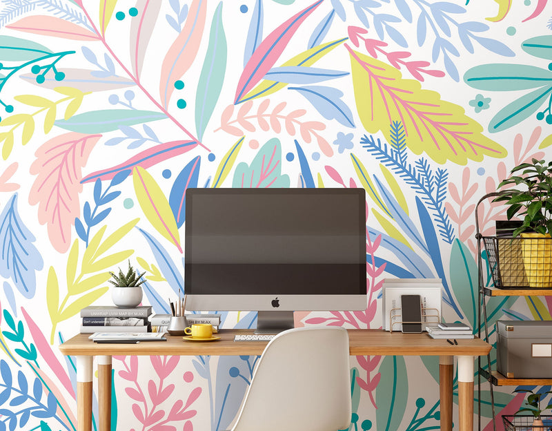 Patterned Leaves Pastel Mural (Medium) by Origin Murals
