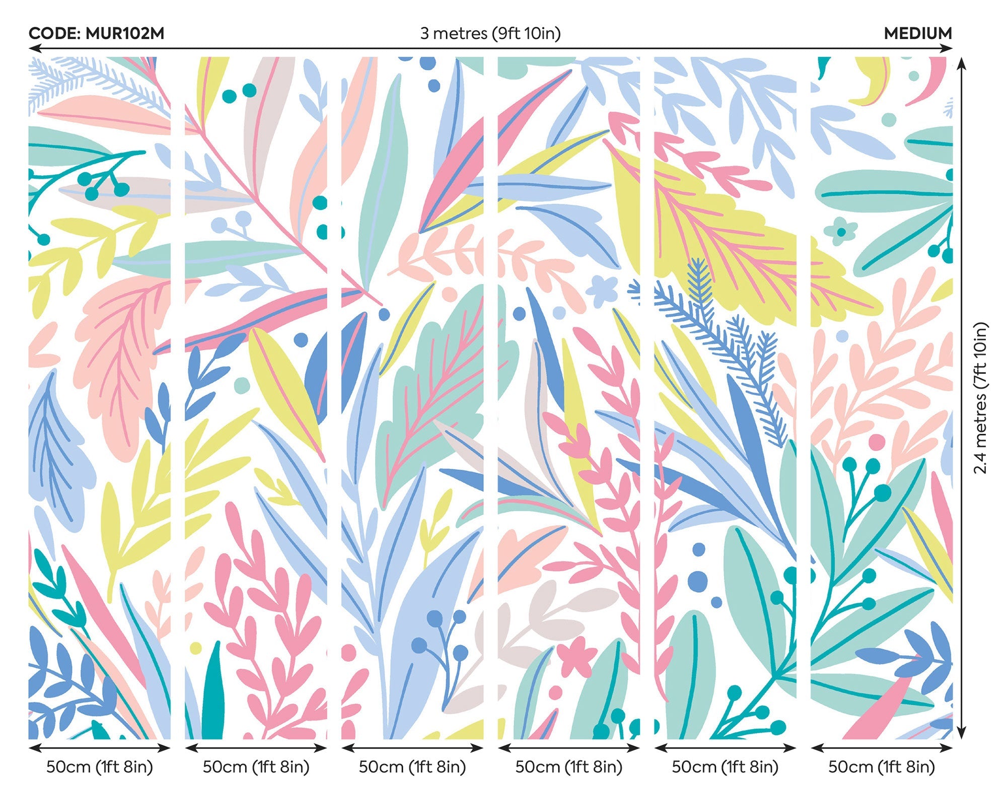 Patterned Leaves Pastel Mural (Medium) by Origin Murals