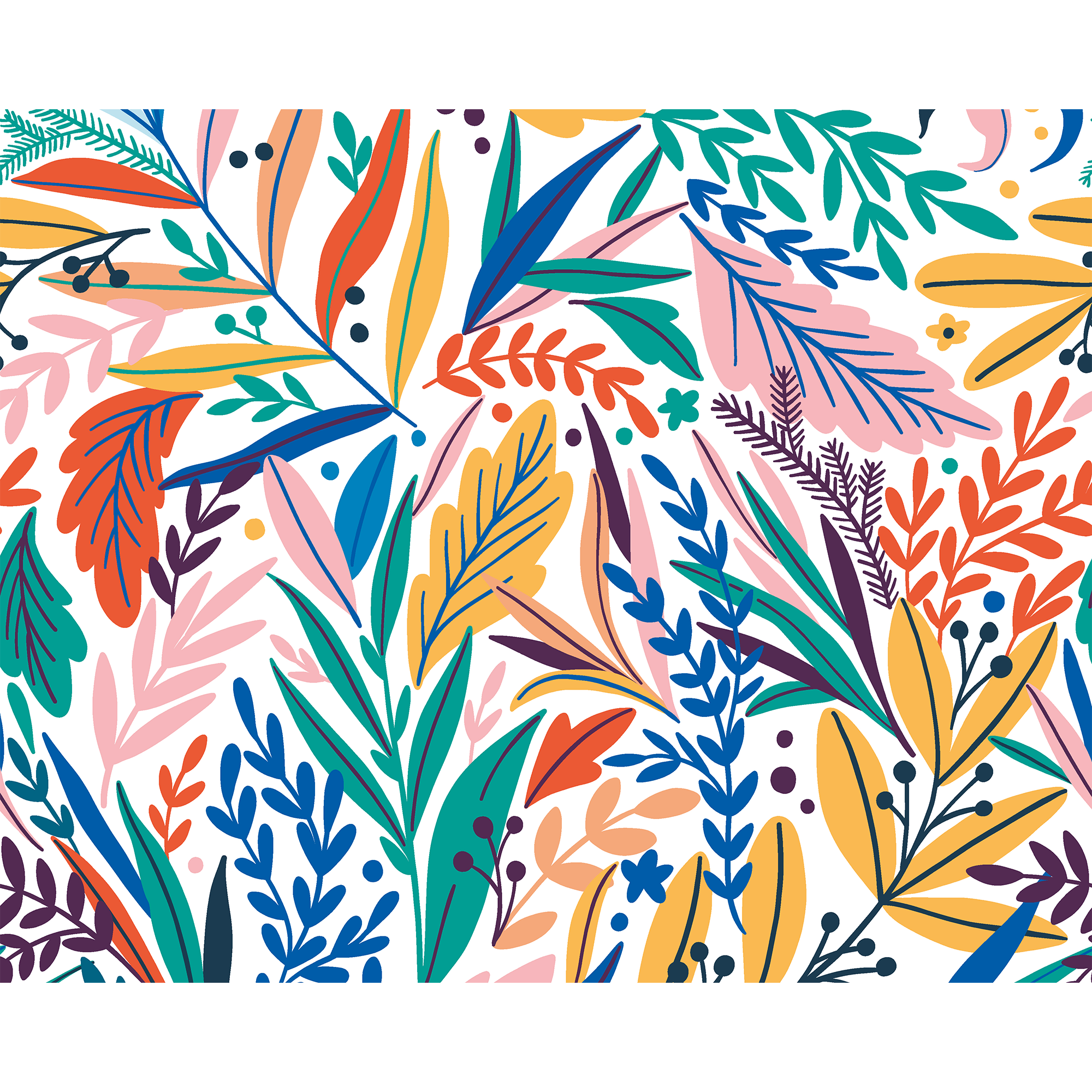 Patterned Leaves Multi Bright Mural (Large) by Origin Murals