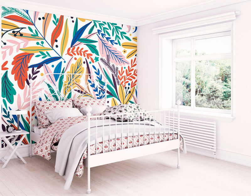 Patterned Leaves Multi Bright Mural (Medium) by Origin Murals