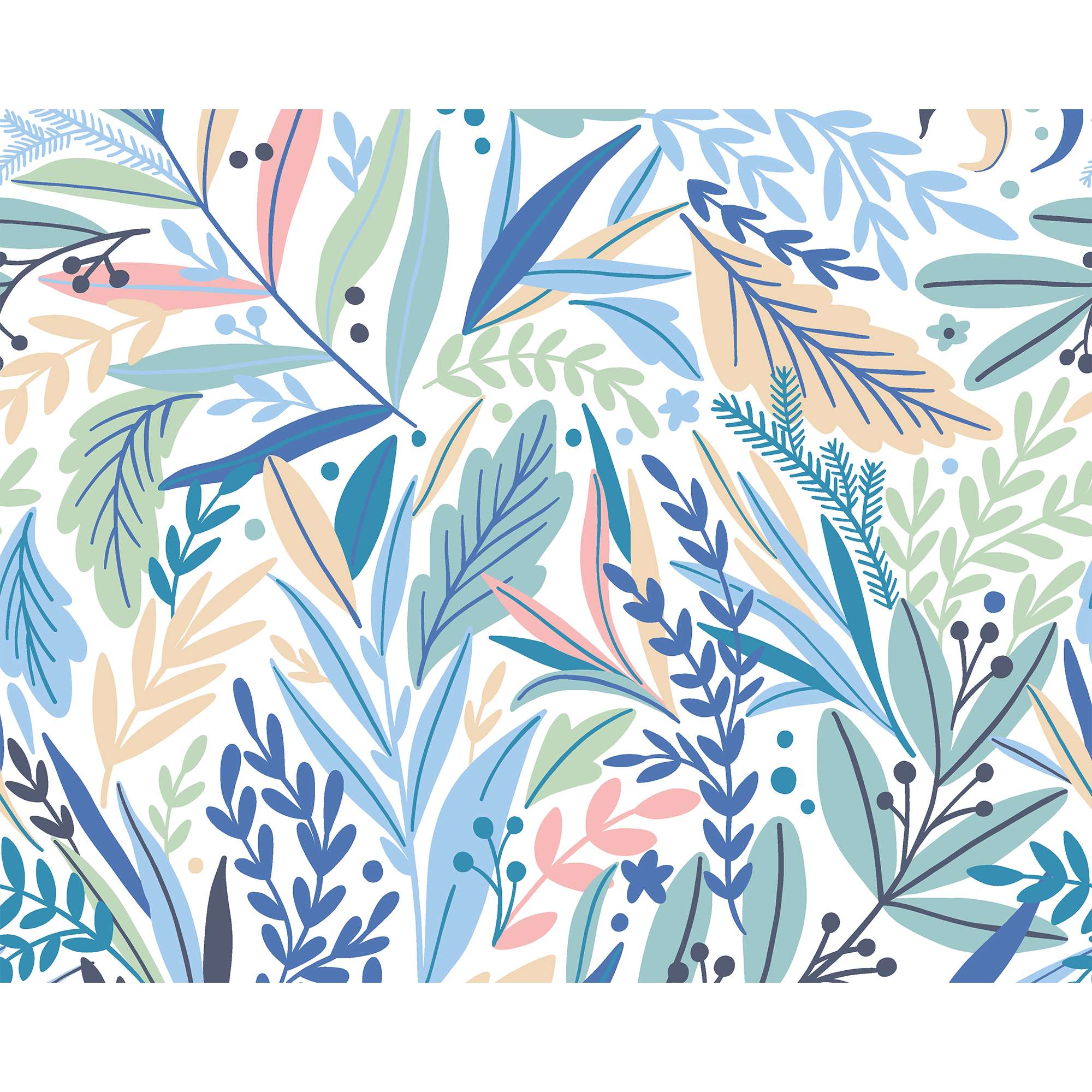 Patterned Leaves Washed Denim Mural (Large) by Origin Murals