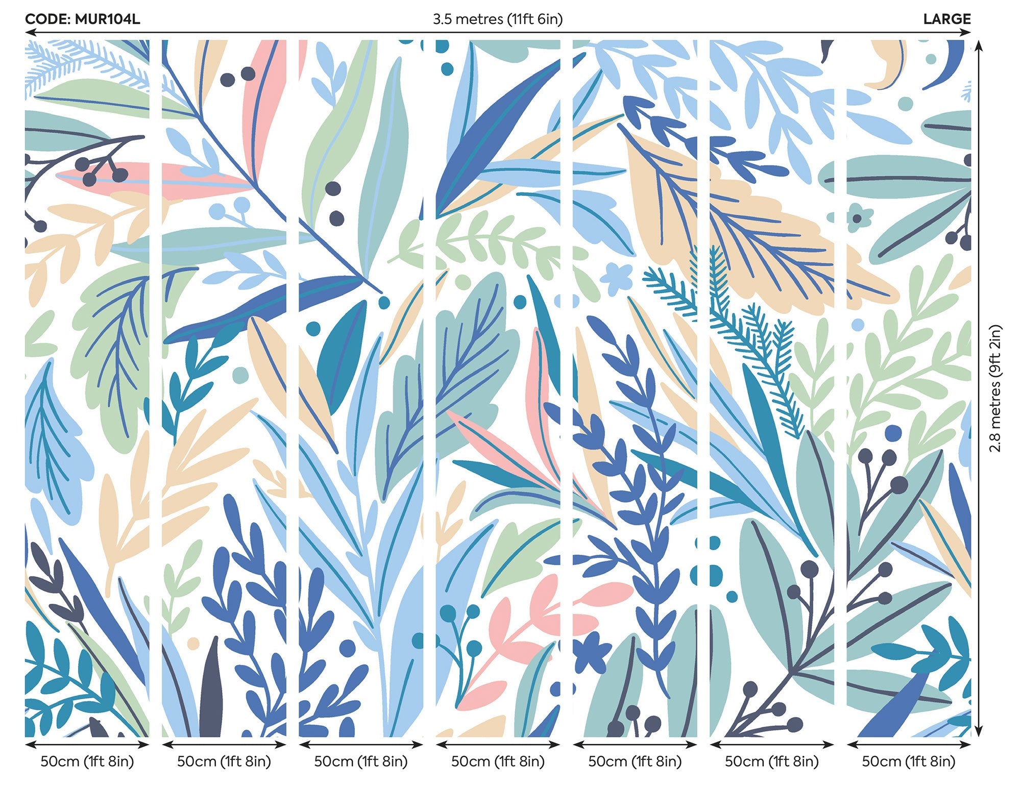 Patterned Leaves Washed Denim Mural (Large) by Origin Murals