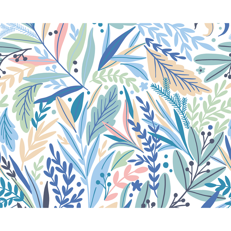 Patterned Leaves Washed Denim Mural (Medium) by Origin Murals