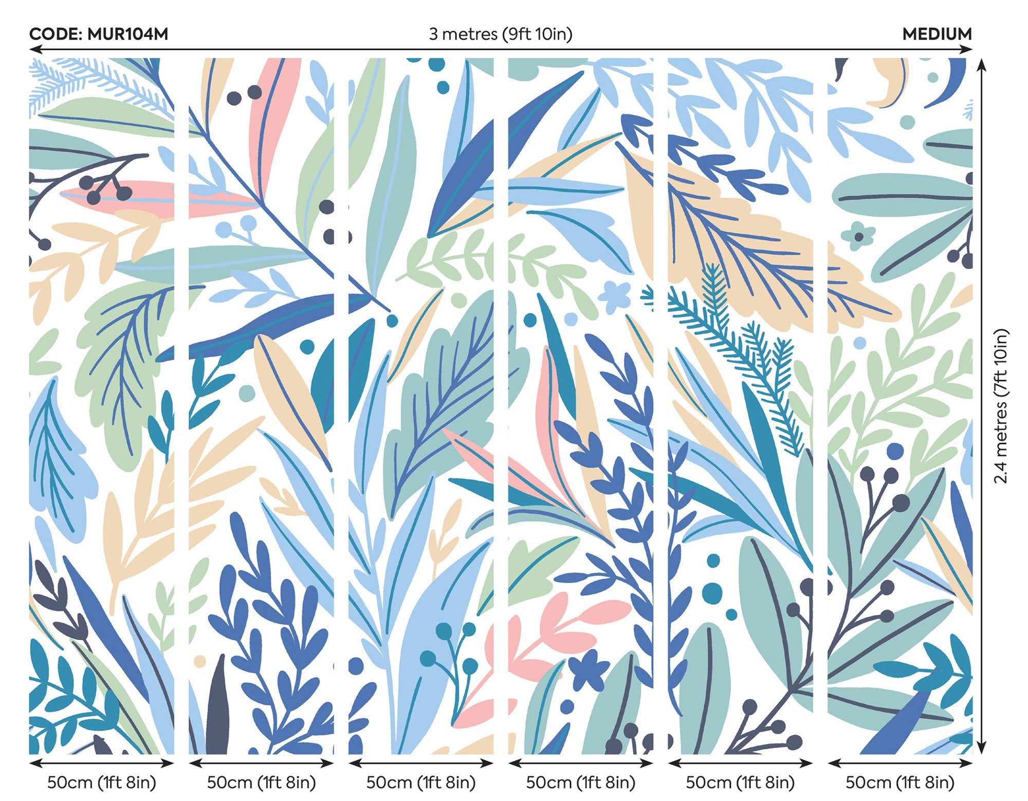 Patterned Leaves Washed Denim Mural (Medium) by Origin Murals
