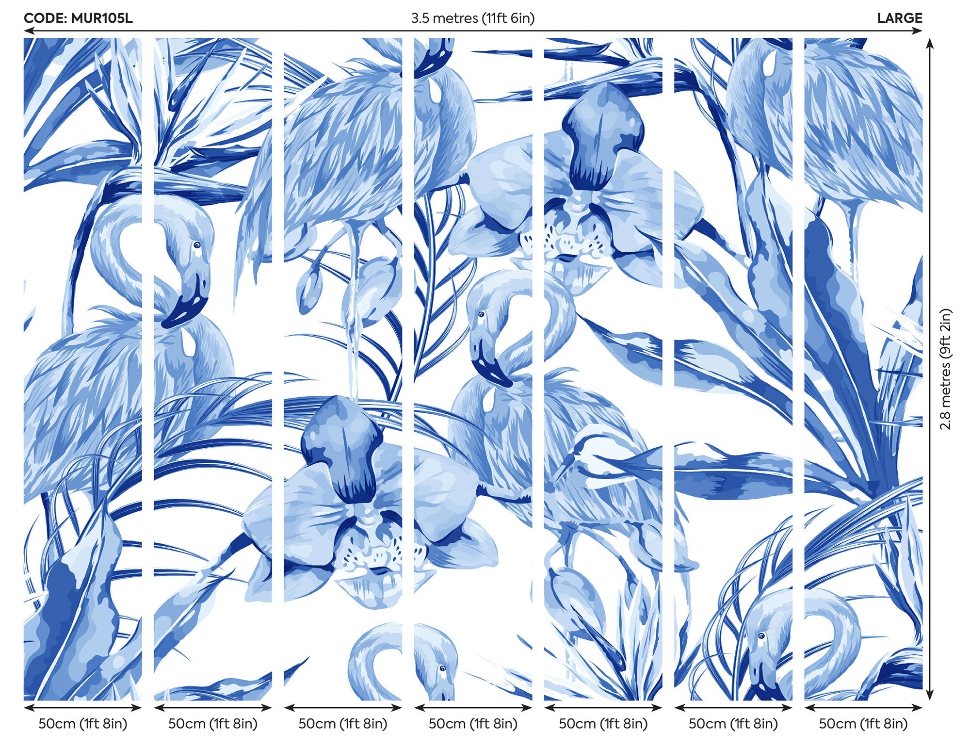 Paradise Flamingo Cobalt Mural (Large) by Origin Murals