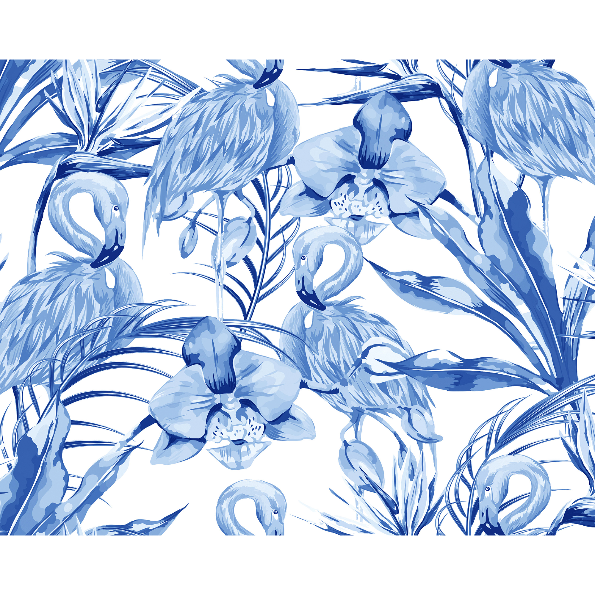 Paradise Flamingo Cobalt Mural (Medium) by Origin Murals