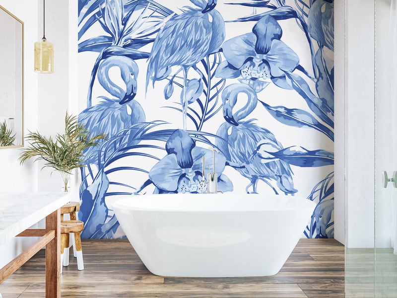 Paradise Flamingo Cobalt Mural (Medium) by Origin Murals