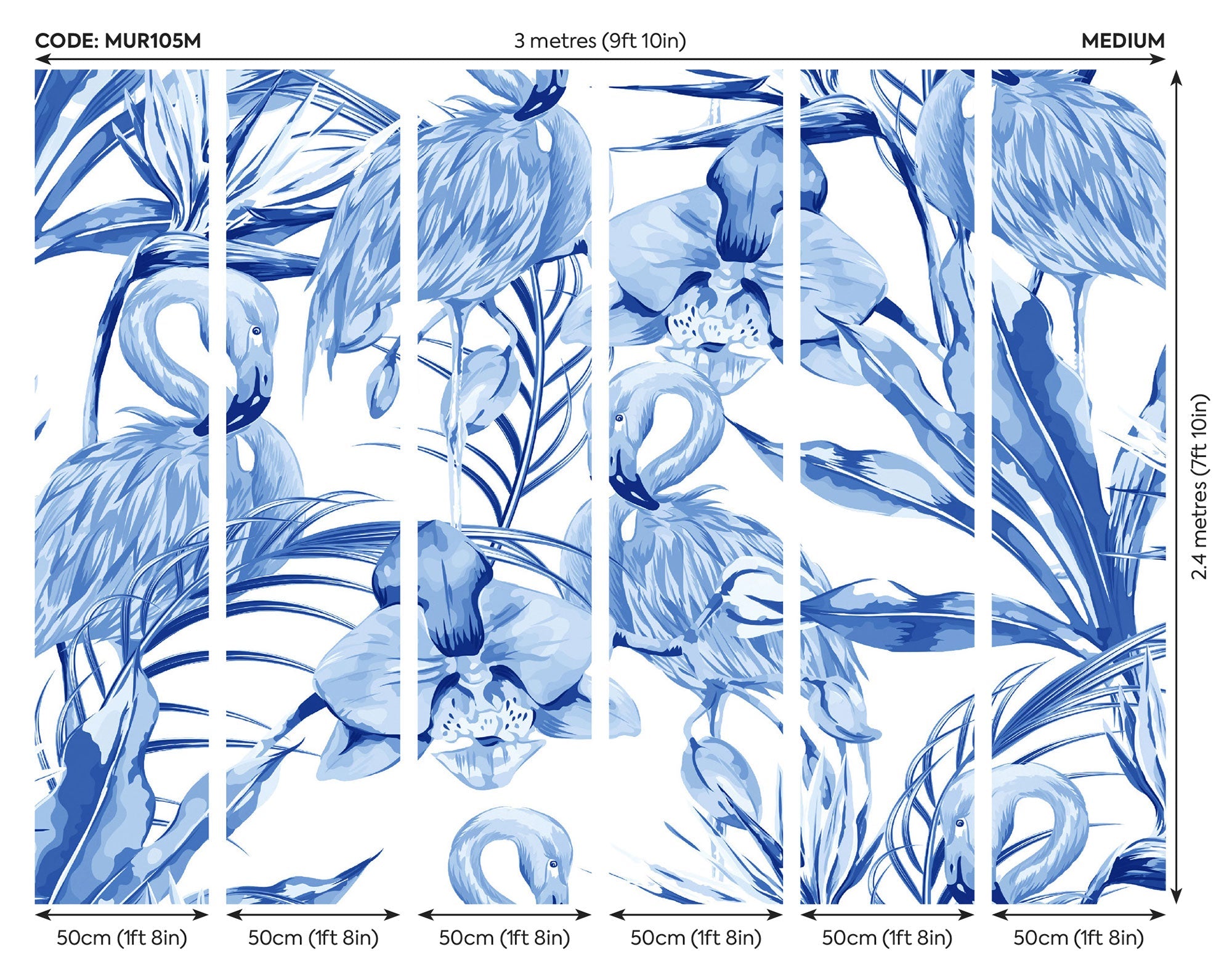 Paradise Flamingo Cobalt Mural (Medium) by Origin Murals