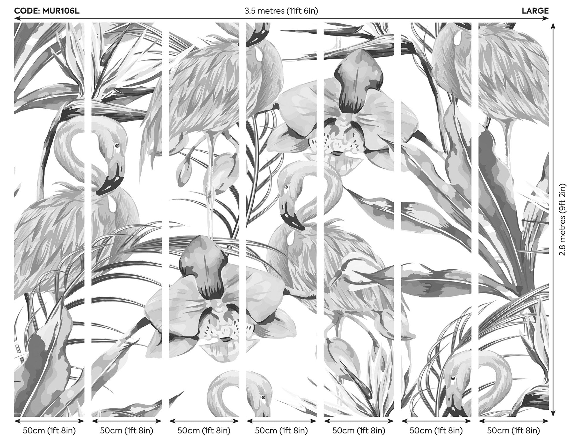 Paradise Flamingo Noir Mural (Large) by Origin Murals