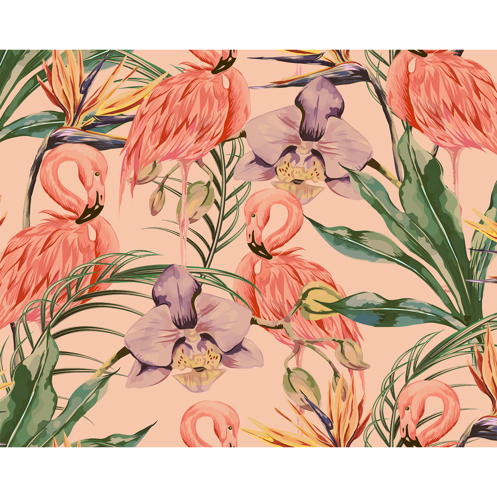 Paradise Flamingo Coral Mural (Large) by Origin Murals