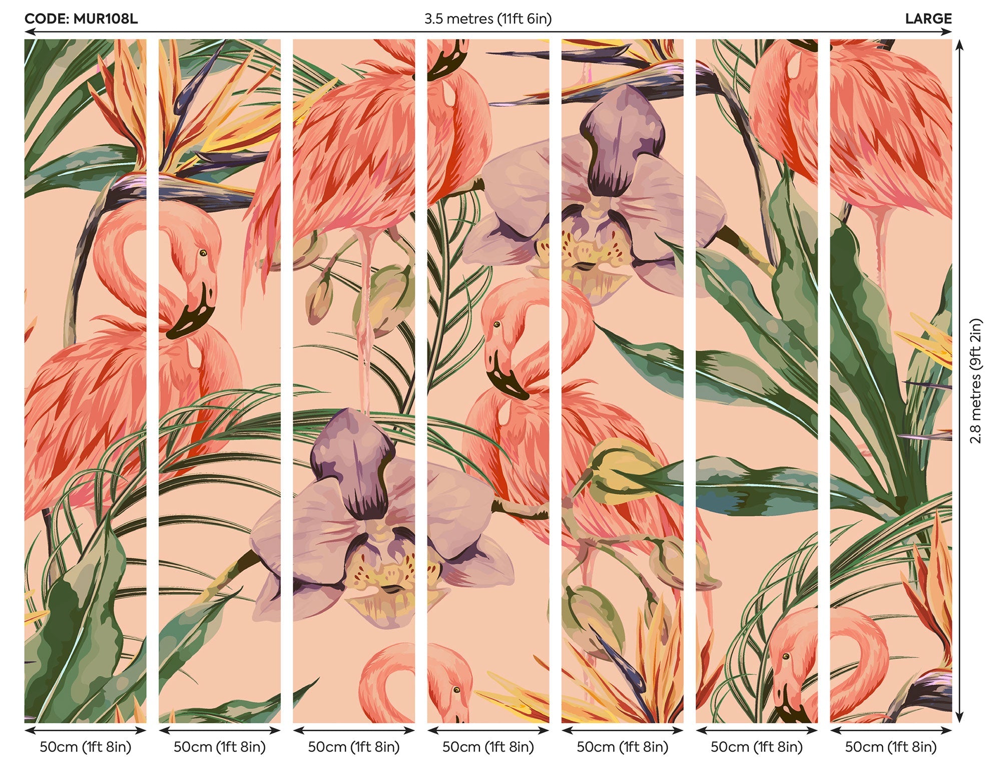 Paradise Flamingo Coral Mural (Large) by Origin Murals
