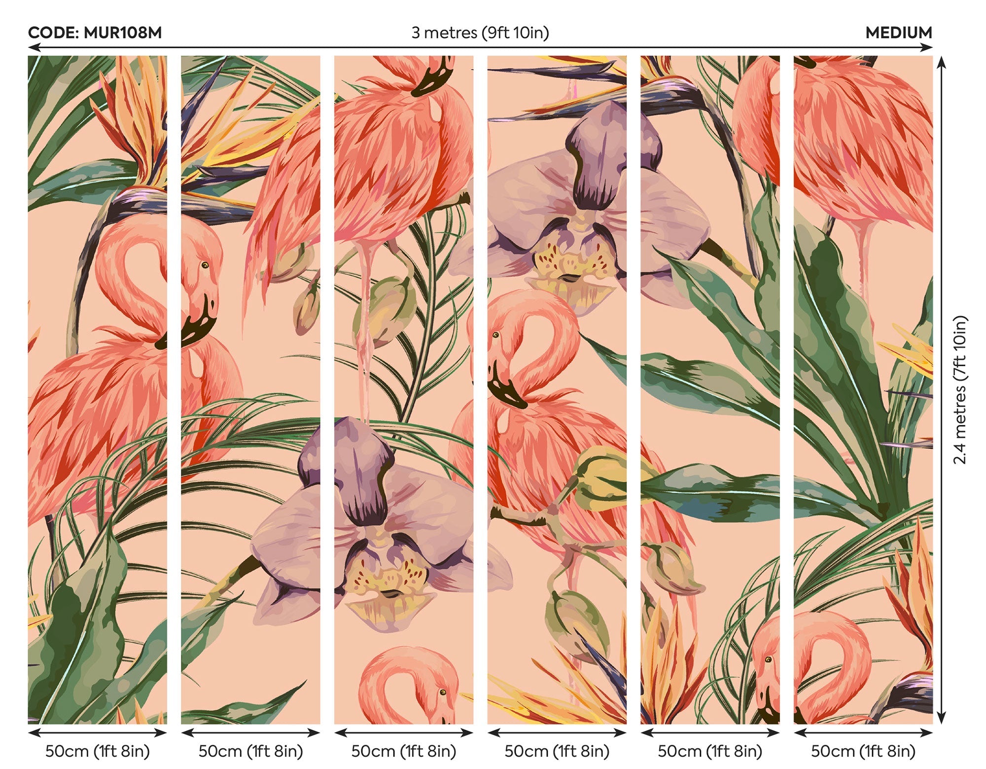 Paradise Flamingo Coral Mural (Medium) by Origin Murals
