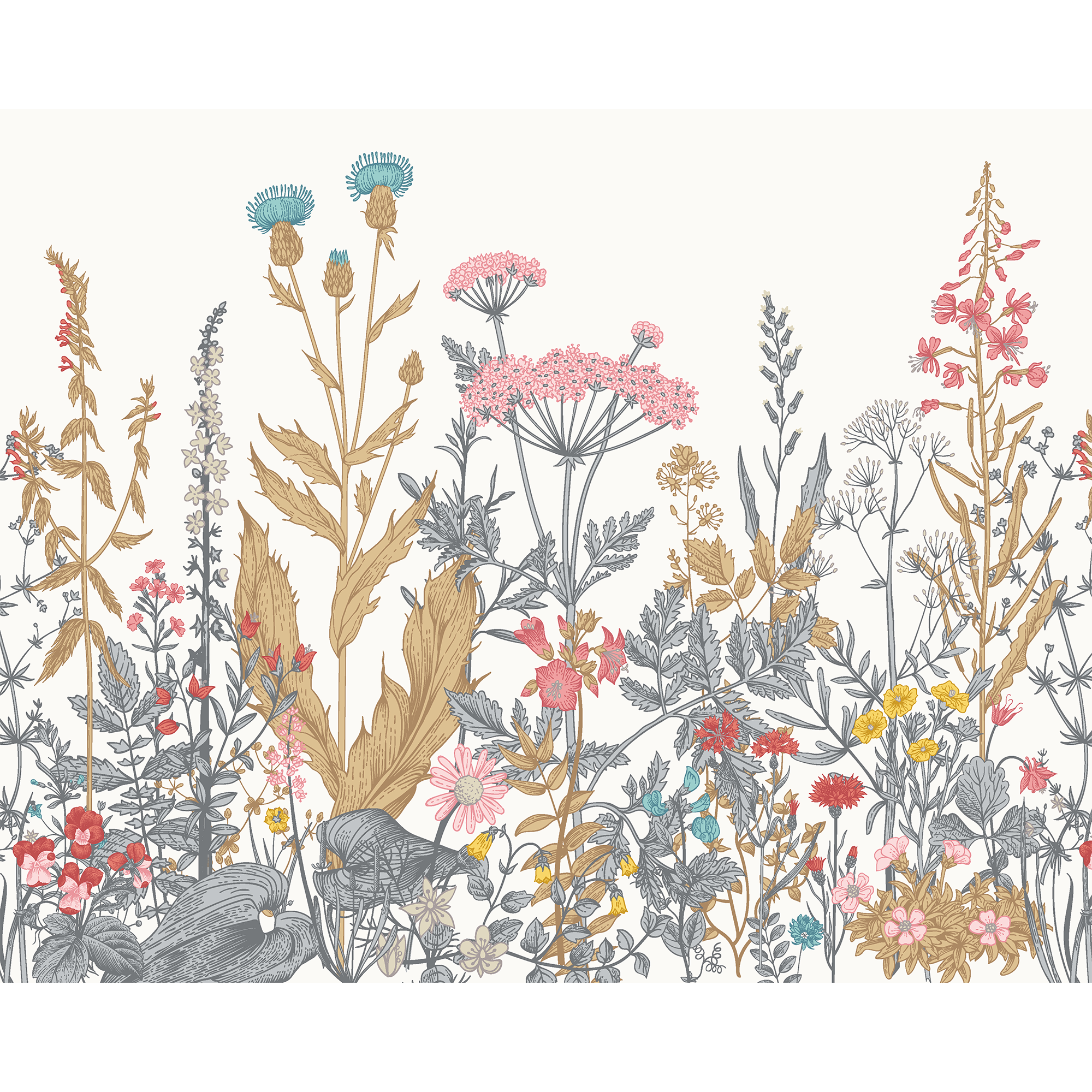 Botanical Fleur Dove & Coral Mural (Large) by Origin Murals