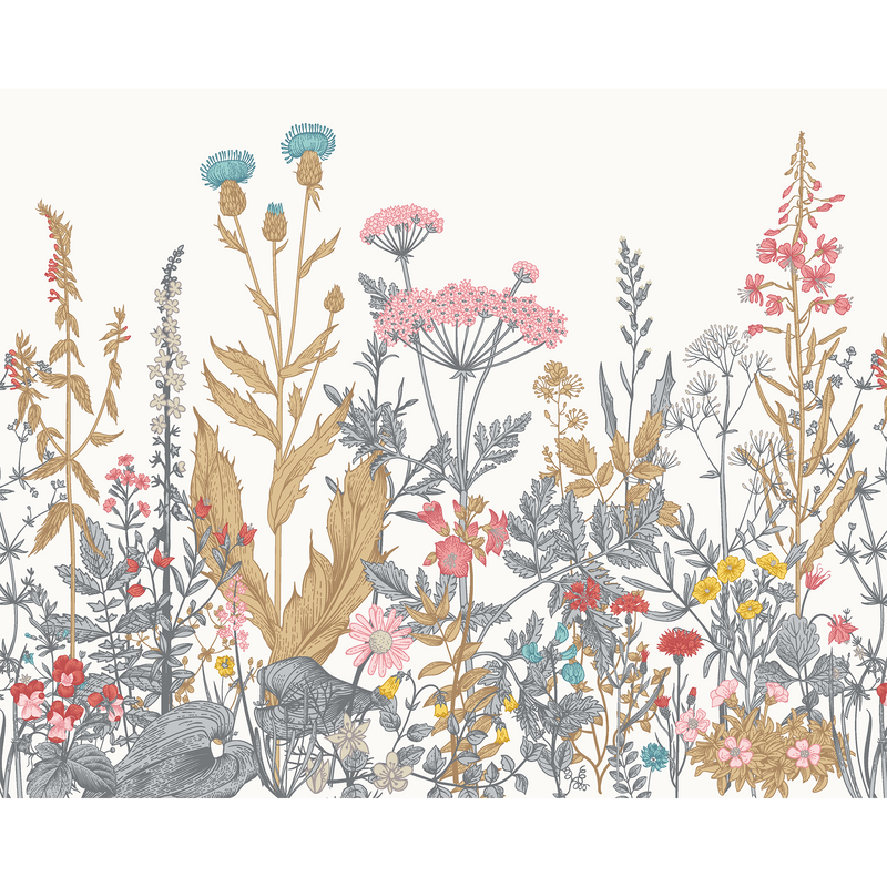 Botanical Fleur Dove & Coral Mural (Medium) by Origin Murals