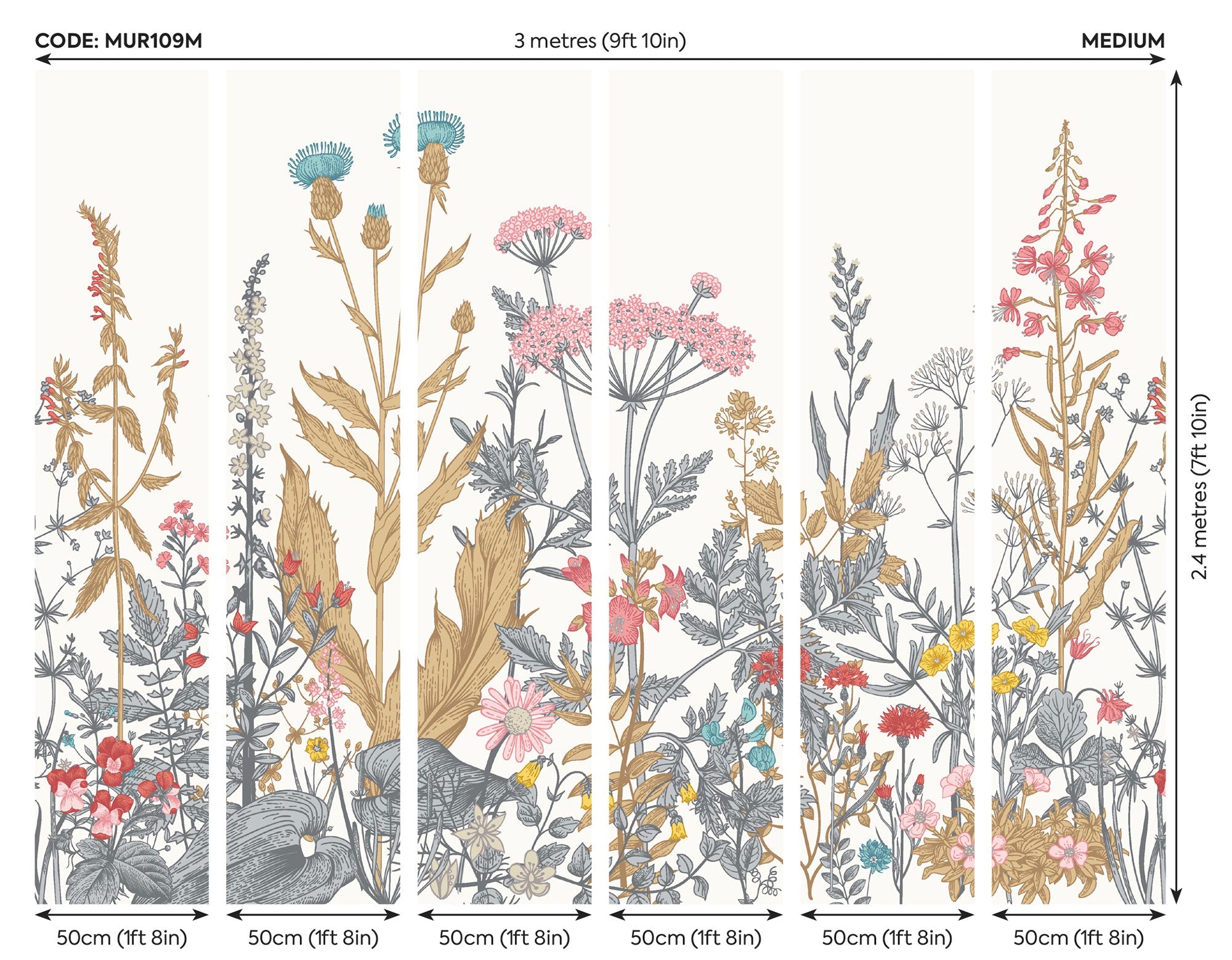 Botanical Fleur Dove & Coral Mural (Medium) by Origin Murals
