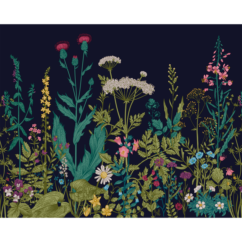 Botanical Fleur Indigo Mural (Large) by Origin Murals