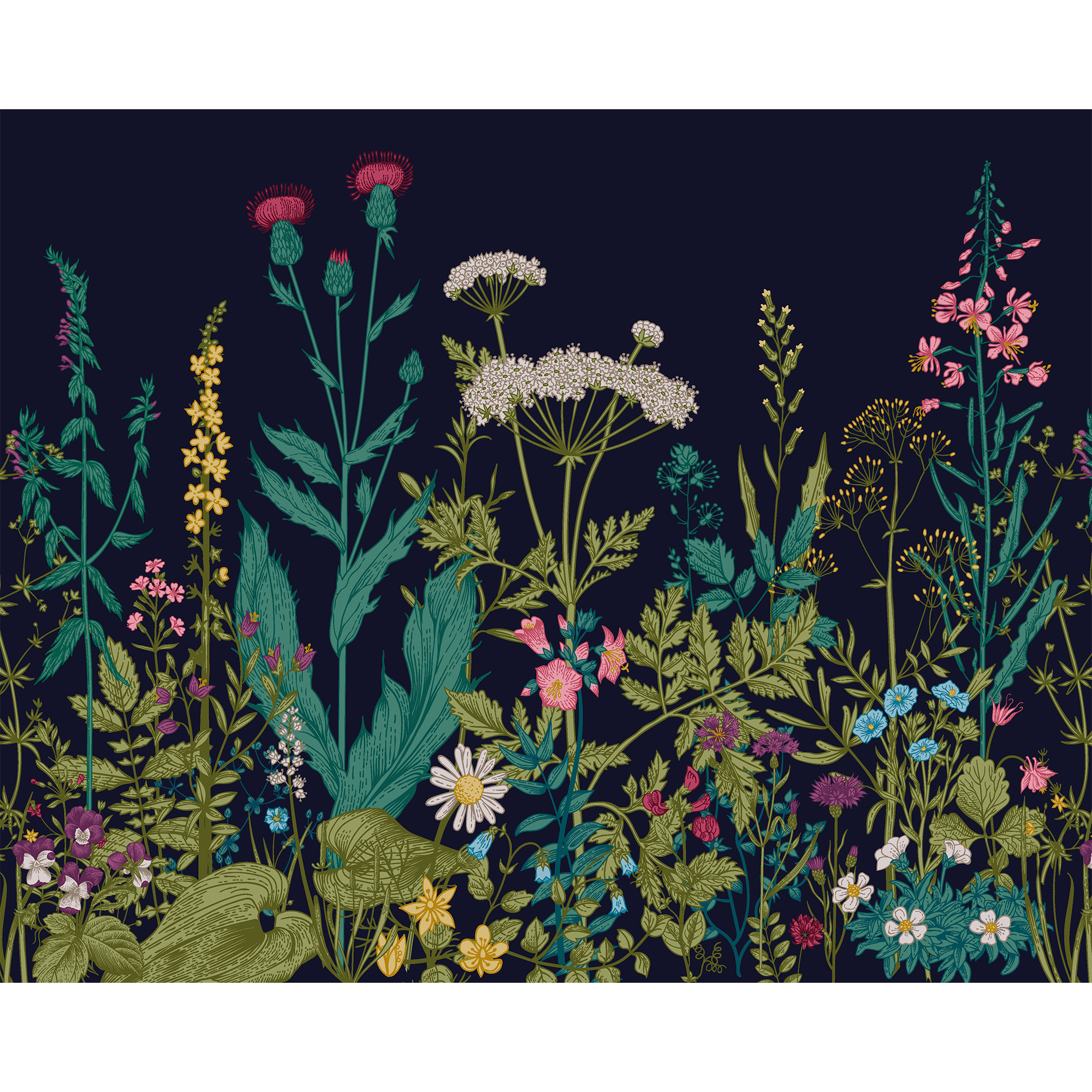 Botanical Fleur Indigo Mural (Medium) by Origin Murals