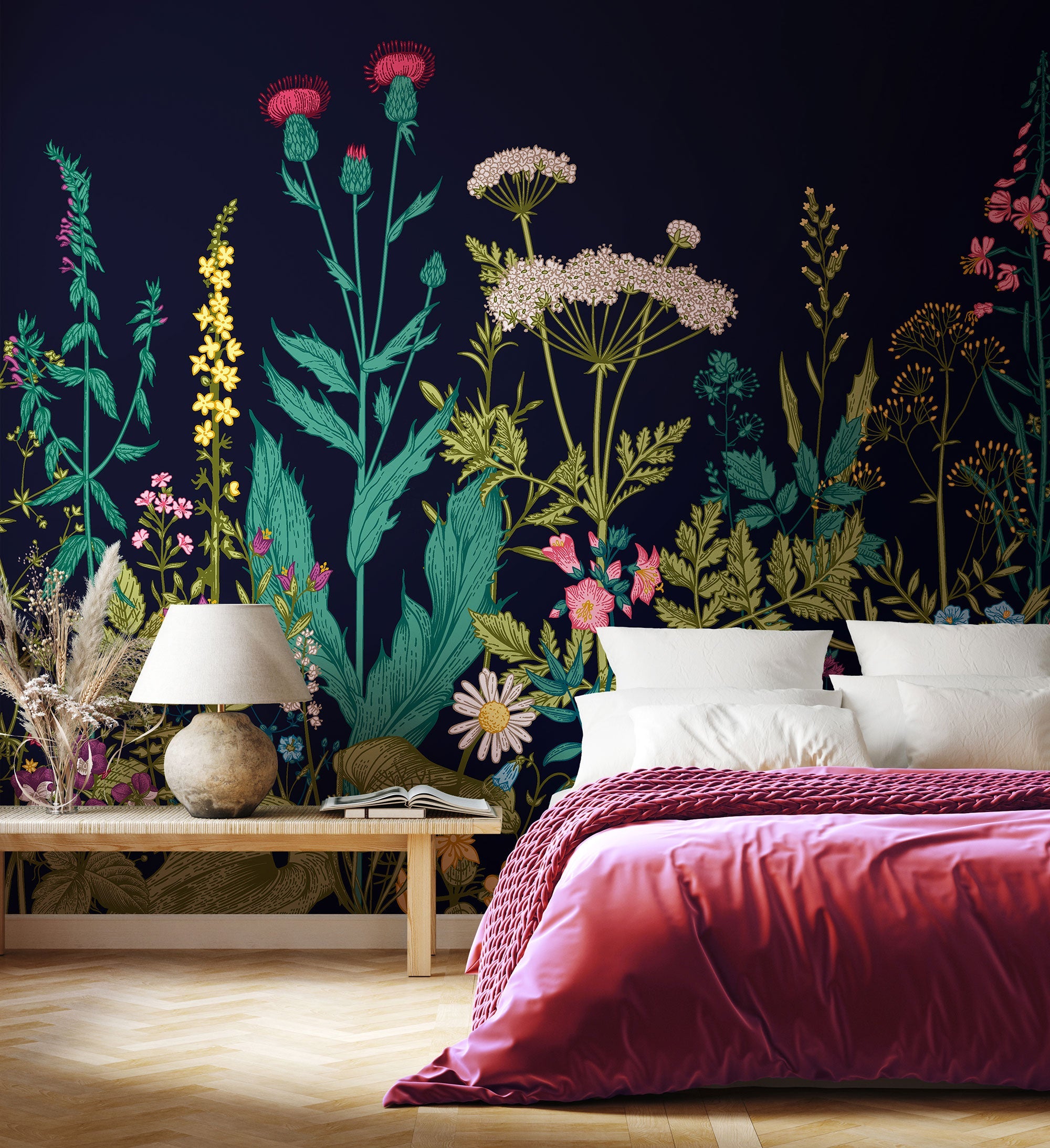 Botanical Fleur Indigo Mural (Medium) by Origin Murals