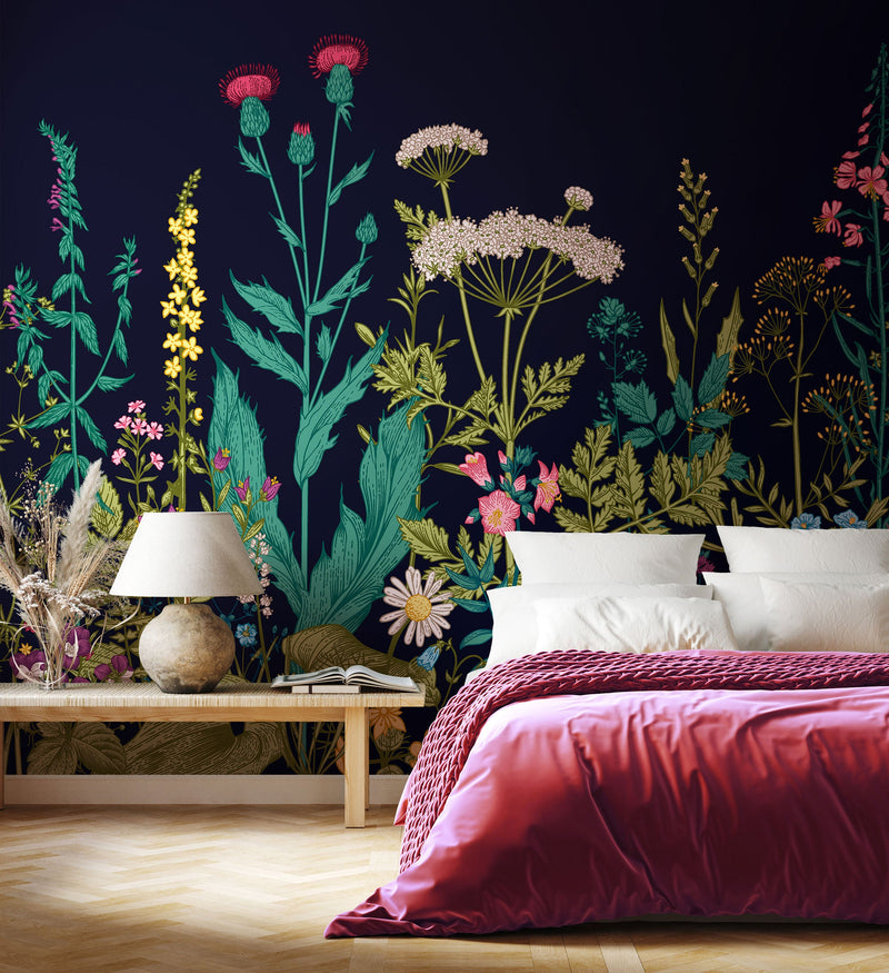 Botanical Fleur Indigo Mural (Medium) by Origin Murals