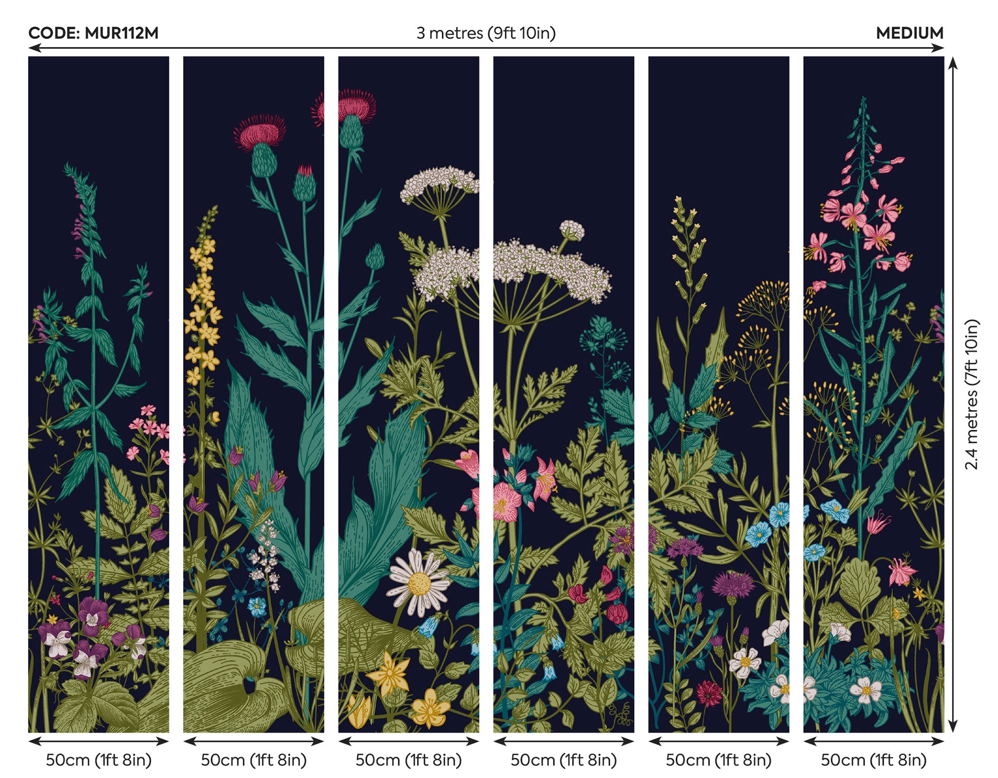 Botanical Fleur Indigo Mural (Medium) by Origin Murals